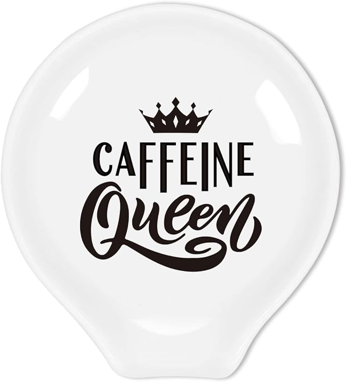 Coffee Spoon Rest-Funny Coffee Quote Black and White Ceramic Coffee Spoon Holder-Small Spoon Rest for Coffee Station Coffee Bar-Coffee Lovers Gift for Women (Caffeine Queen)