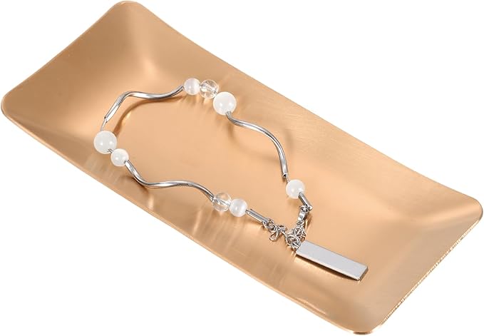 uxcell Decorative Tray, 5.9x3 Stainless Steel Rectangular Frosted Serving Tray for Dessert Napkin Towel Candle Jewelry Bathroom Platter, Stackable, Rose Gold