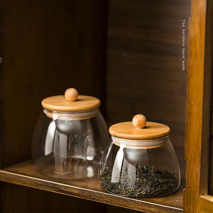 Glass Canister with Lid Glass Jar with Airtight Bamboo Lid 20 OZ Apothecary Jar 600ml (G-M)