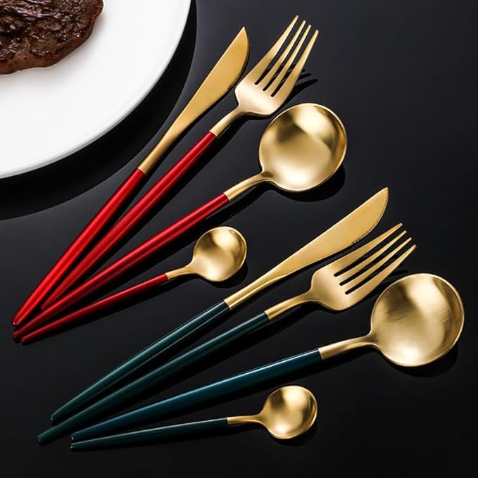 Silverware Flatware Cutlery Set, 4/16/24/32/40/48 Pieces Pink Gold 304 Stainless Steel Tableware Portuguese Cutlery Set Hotel Household Stainless Steel Tableware(Color:Red Gold,Size:8Set-32P