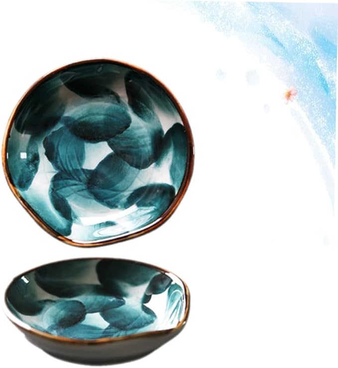 GLEAVI 2pcs Quality Material Hand-painted Ceramic Discs Japanese Style Decorative Trays for Snacks Sauce for Boys and Girls Food Dipping Bowl Seasoning Dish Condiment Tray Appetizer Plate
