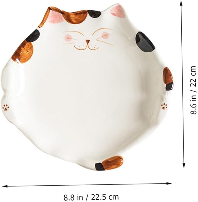 LIFKOME Cat Shaped Ceramic Plate for Snacks Fruits and Salads Adorable Cartoon Cat-themed Dinner Dish for Appetizers and Desserts