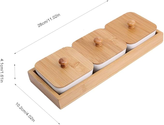 GLOGLOW Plate Dishware Ceramic Appetizer Serving Plate with Tray Cover, 3-Compartment Design, White, 11.02x4.02x1.61 Inches, for Snacks and Desserts Storage Supplies (Three compartments with lid)