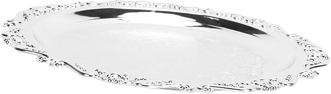 Cosiki Floral Engraved Serving Platter, Vintage Mirror Decorative Tray, Silver Retro Design Serving Tray with Elegant Finish, Ideal for Kitchen, Home Party & Buffet Chips Fruits Whiskey (20cm)
