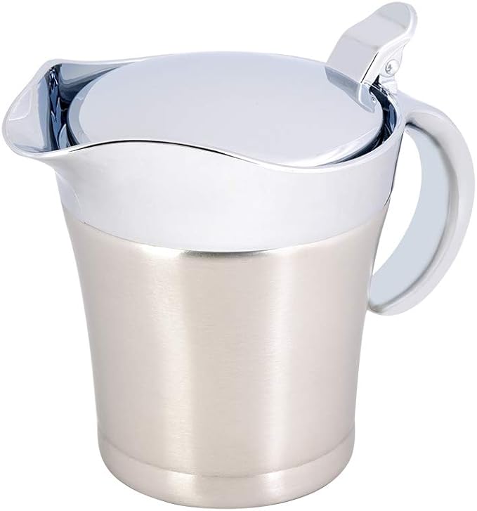 Sauce Gravy Pot, Gravy Boats with Hinged Lid, Creamer Pitcher, 304 Stainless Steel Double Insulated Gravy Boat for Salad Dressing Custard Milk Coffee Cream (Small 450ml)
