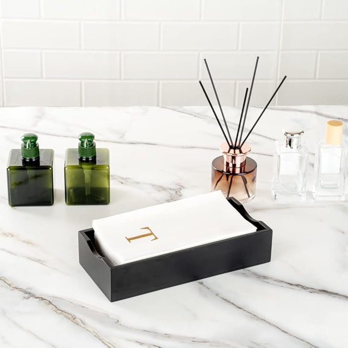 Luxenap 15.8 X 7.9 Inch Linen-Feel Guest Towels, 50 Lettered Hand Towels - Gold Letter 'T', Sans Serif Font, White Paper Dinner Napkins, airlaid, For Restrooms And Tables