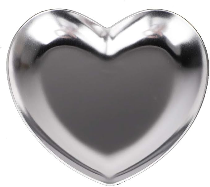 Tyenaza Heart Shaped Jewelry Box, Stainless Steel Heart Shaped Plate Tea Tray Fruit Tray Cosmetics Jewelry Organizer(Silver)
