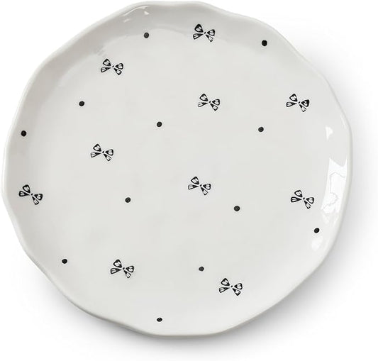 Koythin Floral Ceramic Dinner Plates, 8" Microwave Safe Dishes for Pasta, Modern Rustic Appetizer Plate for Salad Fruits Dessert Cake, Small Ceramic Floral Dessert Plates (Black Bow)