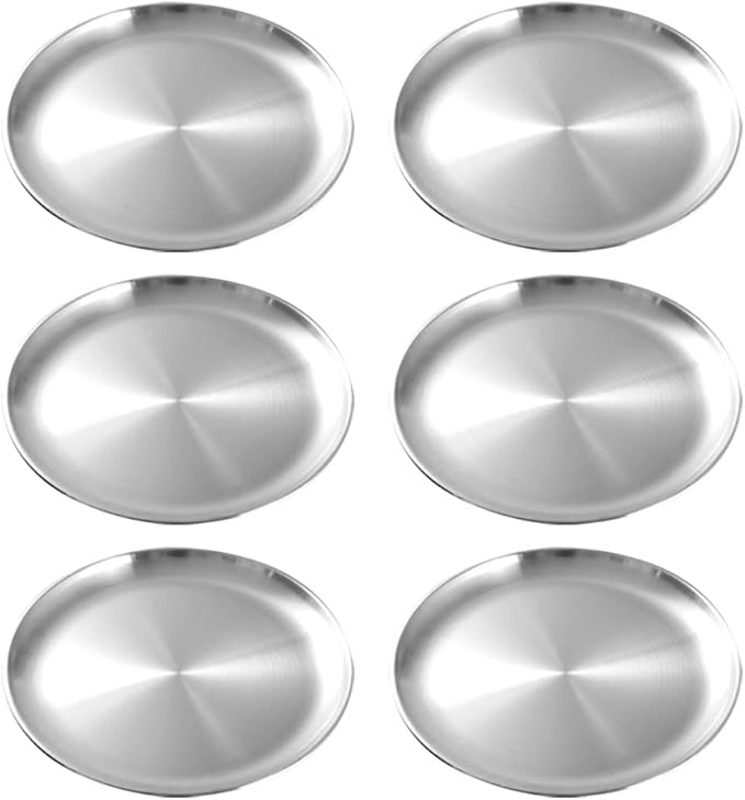 6 Pcs 5.5 Inch Round Trinket Tray Metal Serving Trays Towel Storage Dish Plate Tea Fruit Trays Cosmetics Jewelry Plate Small Decorative Storage Tray Silver