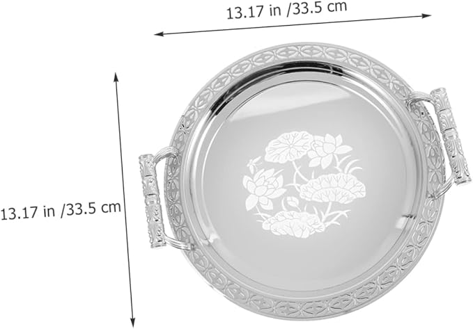 European Style Fruit Plate Silver Pattern Snack Serving Tray Stainless Plastic Dessert Storage for Home Picnic Party Breakfast and Dinner