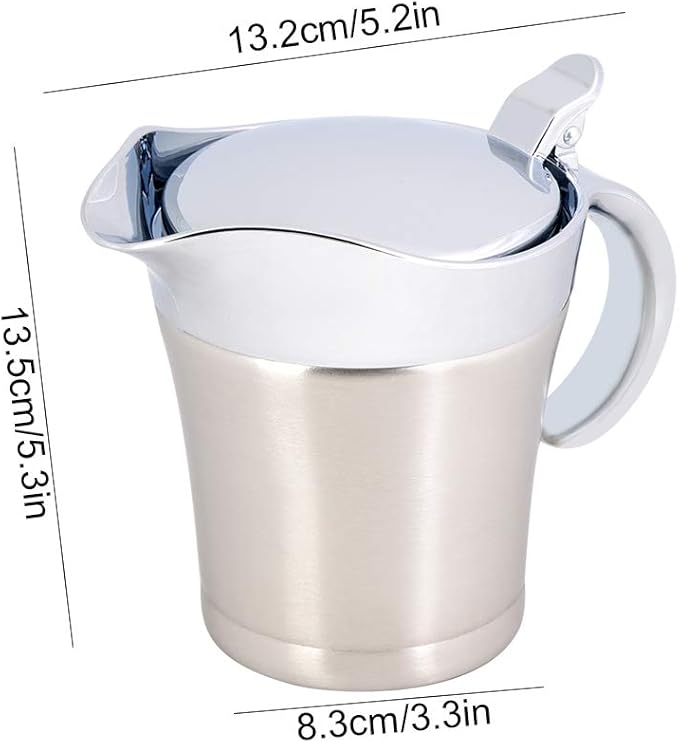 Creamer 304 Stainless Steel Thermal Insulated Double Wall Sauce Gravy Boat Pot Serving Jug(Small 450ml)