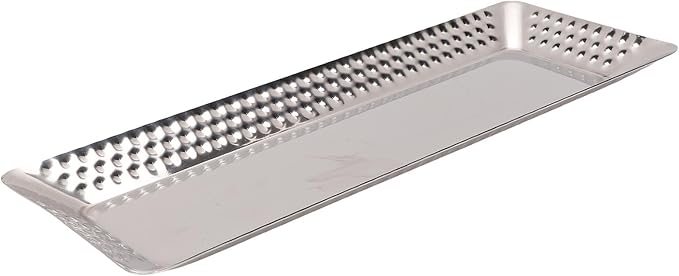VBESTLIFE Rectangular Stainless Steel Serving Tray, Silver Hammered Dinner Platter, Stackable & Easy Clean for Party, Camping, and Everyday Use (4.7x12.6in)