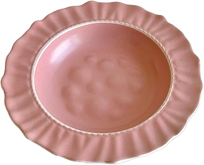 Plates Ceramic Lace Dining Plate Home Dinner Deep Plate Restaurant Cafe Dessert Plate Salad Disc Solid Color Flat Plate Simple Ceramic Disc Side Plate(Pink), ZCL2024