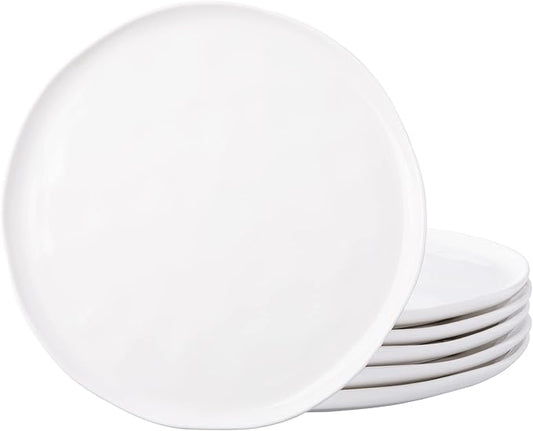 LERATIO Ceramic Plates,8.0 inch Salad Plates Set of 6,Handmade Porcelain Plates for kitchen with Wavy Edge,Microwave & Dishwasher & Oven Safe,Light weight & Scratch Resistant Dishes-White