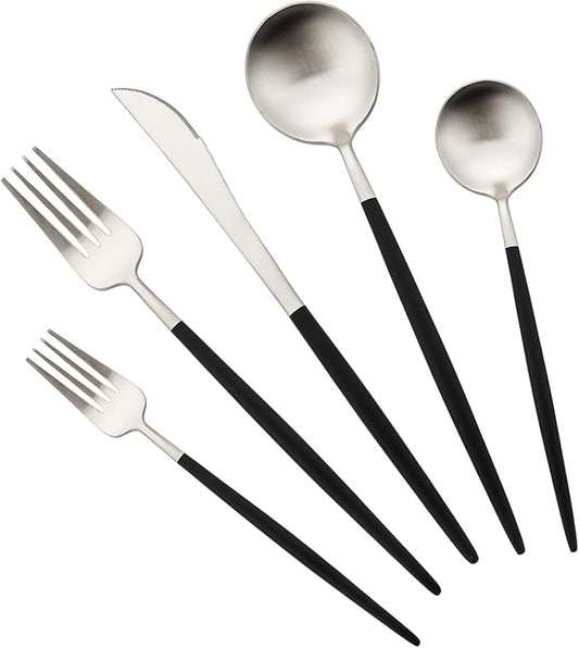 Flatware Set 18/10 Stainless Steel Matte Silver - Kitchen Utensil Serving Set of Dinner Fork Knife Spoons Salad Fork Dessert Spoon, Set of 1, for Home Kitchen Restaurant Hotel