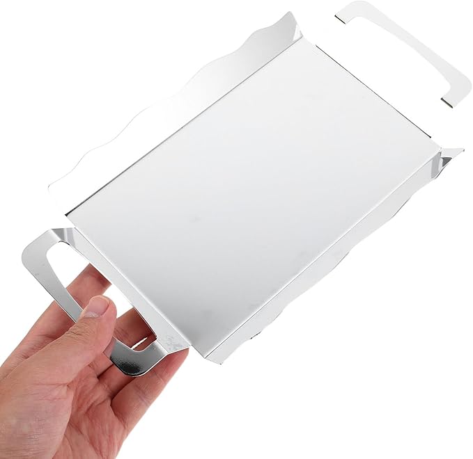 BESPORTBLE Stainless Steel Serving Tray with Handles, Medium Rectangular Vanity Organizer Platter 28x15.3cm, Chrome Silver Decorative Tea and Dessert Server for Buffet and Party