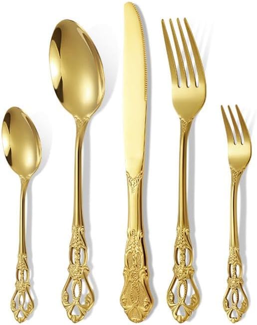 Gold Silverware Set, 20 Pieces Stainless Steel Flatware Set,Kitchen Utensil Set Service for 4,Tableware Cutlery Set for Home and Restaurant, Dishwasher Safe