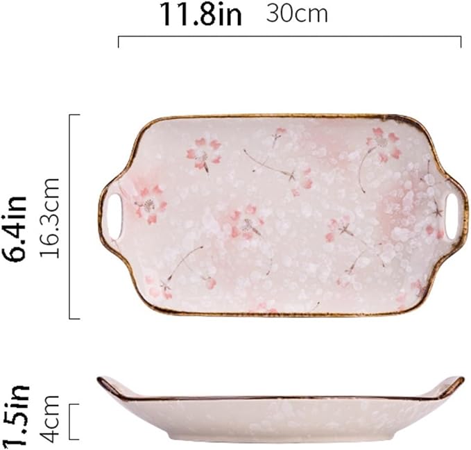 SONGCHAO Party Supplies Creative Binaural Handle Ceramic Plate Kitchen Rectangular Plate Home Kitchen Western Food Plate Dessert Plate Party Plates (Color : A)