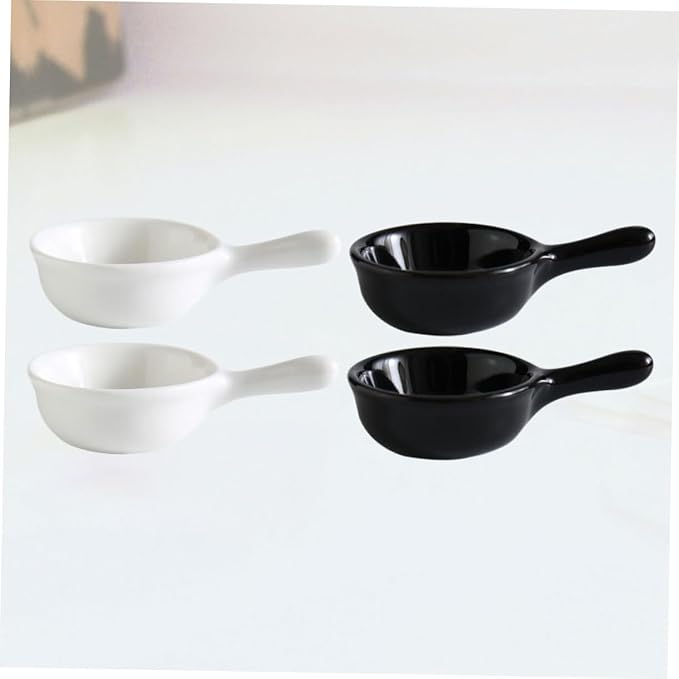 LIFKOME Mini Ceramic Dipping Dish Set Handle Japanese Style Snack and Sauce Plates 4-Piece Appetizer Serving Tray for Fruits and Seasonings