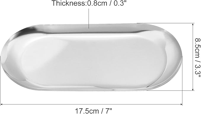 uxcell 2pcs Stainless Steel Decorative Trays, Bathroom Trays, Makeup Cosmetic Trays, Small Serving Trays for Candles Dessert Tray(Silver, 7 x 3.3 Inch)