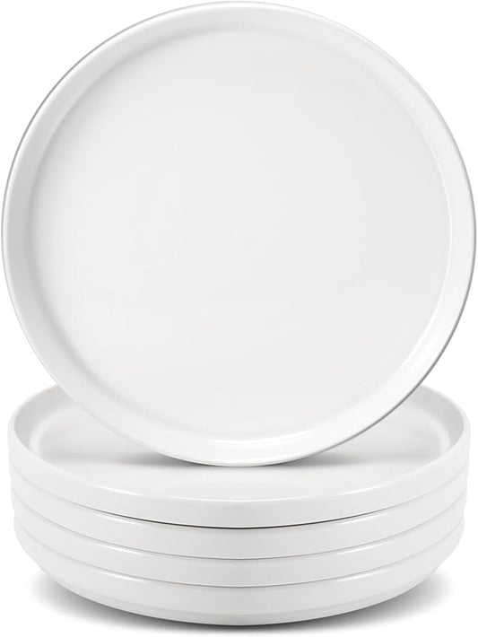 Porcelain Dinner Plates Set of 6,8 Inch Round Dessert Salad Plates,White Ceramic Dinner Plate with Lipped Edges for Dessert Salad Appetizers,Microwave,Dishwasher Safe,Scratch Resistant