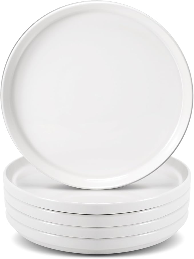 Porcelain Dinner Plates Set of 6,10 Inch Round Dessert Salad Plates,White Ceramic Dinner Plate with Lipped Edges for Dessert Salad Appetizers,Microwave,Dishwasher Safe,Scratch Resistant