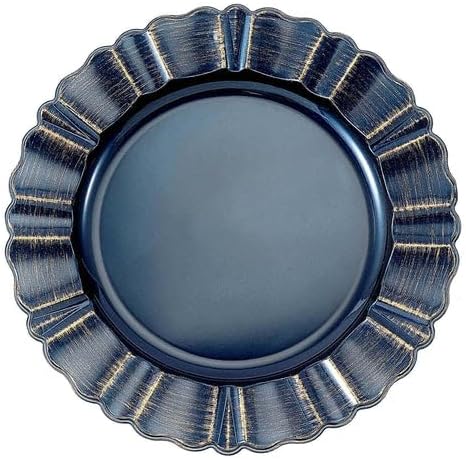 Efavormart Set of 6-13" Round - Navy Blue Plastic Charger Plates With Waved Scalloped Rim for Wedding, Outdoor Receptions, Banquets, Holiday Dinner plates Chargers