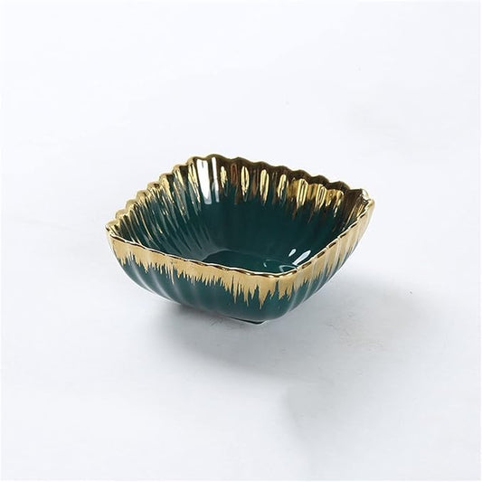 Dipping Sauce Dish Dipping Bowl Appetizer Plates Multi Grid Sauce Dish Green Gold Rim Snack Storage Tray Ceramic Dish Wooden Dessert Tray Candy Fruit Platter Tea Plate Home Dipping Sauce Bowls/Dishes