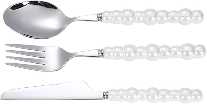 Silverware Set, Spoon and Fork Set Flatware Set Stainless Steel Cutlery Set with Ceramic Pearl Handles for Home Restaurant Hotel