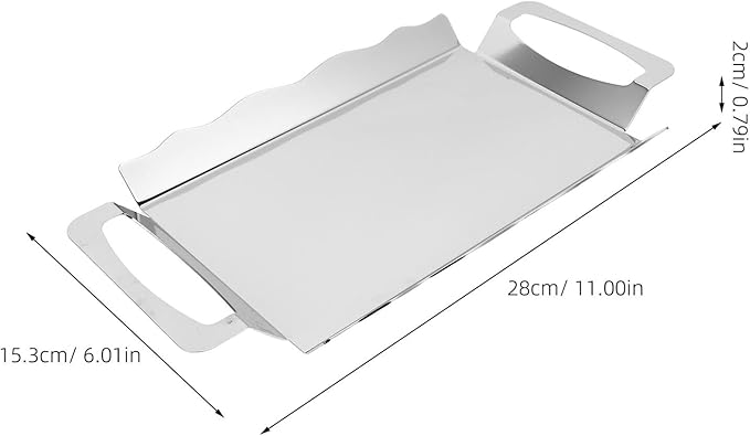 STOBAZA Stainless Steel Serving Tray with Handles, Medium Rectangle Platter 28x15.3cm, Silver Chrome Plated Snack and Dessert Buffet Tray for Party, Tea, Wedding, Food Presentation