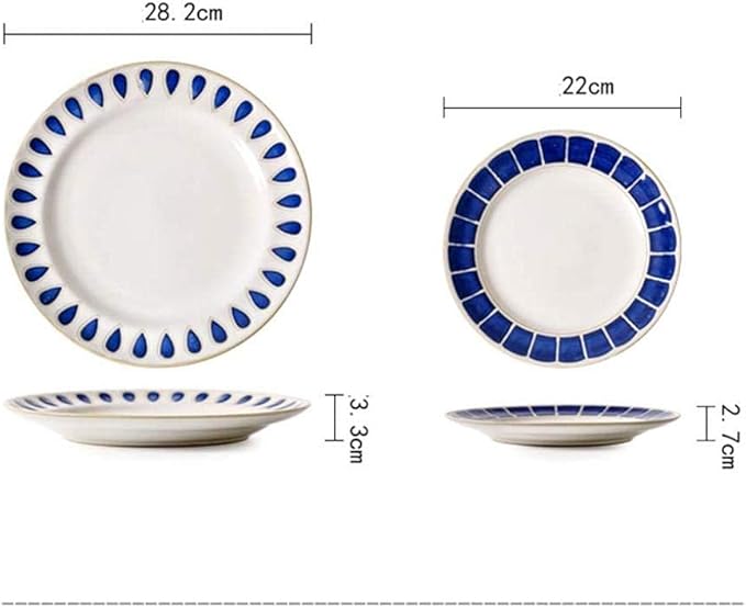 Elegant Dinner Plates,Fine Dinnerware Set,4 Pieces Blue White Ceramic Dinner Set Porcelain Mug Plate Bowl Lead-Free Tableware