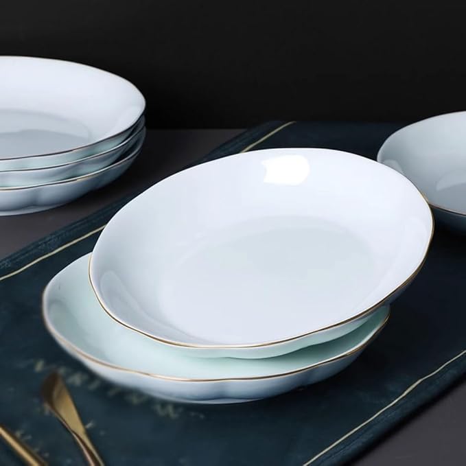 SONGCHAO Party Supplies Light Luxury Gold-rimmed Celadon Plate, Household Ceramic Plate, Creative Pumpkin Plate, Chinese Fruit Plate, Salad Plate Party Plates (Color : A, Size : 6pcs)