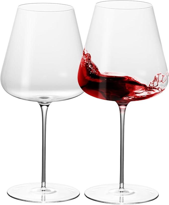 KAMMAK Wine Glasses Set of 2, 32.12 oz Hand Blown Crystal Bordeaux Wine Glasses, Thin Rim & Long Stem, Perfect for Red & White, Daily Use, Wedding or Birthday Gift with Gift Box, 2G-7