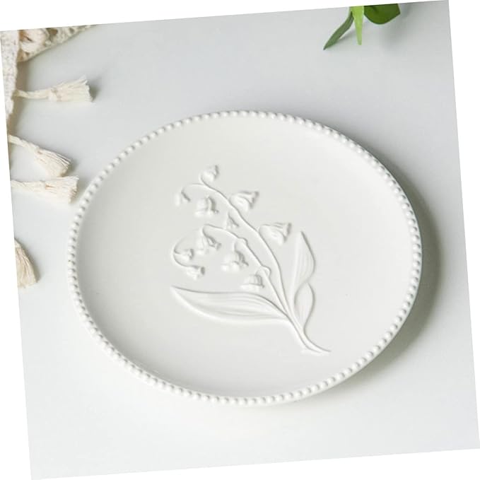 Cabilock American Style Embossed Ceramic Plate Multi-purpose Dish for Steak Desserts Food Storage Tray for Home Use Housewarming