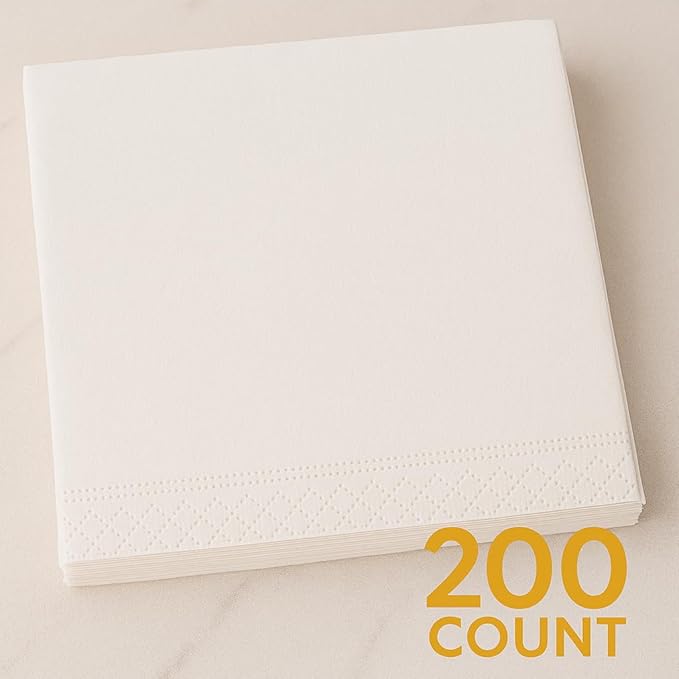 White Cocktail Napkins - 200 count! 2-Ply, Soft, Absorbent, Disposable Paper Napkins for Drinks, Parties, Events, Bars & Weddings! 5x5 inch Square