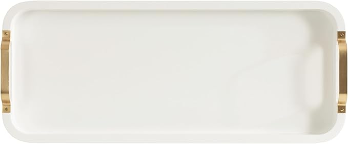 Kate and Laurel Farson Modern Decorative Wood Rectangle Tray with Handles, 10 x 24, White and Gold, Transitional Rectangular Tray for Use as Entryway Tray Decor or Ottoman Serving Tray