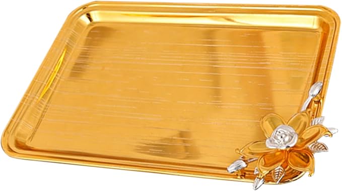 PRETYZOOM Metal Square Tray for Dinner Party Platter Decoration Serving Snack Storage Bread Fruit Tea Serving Tray