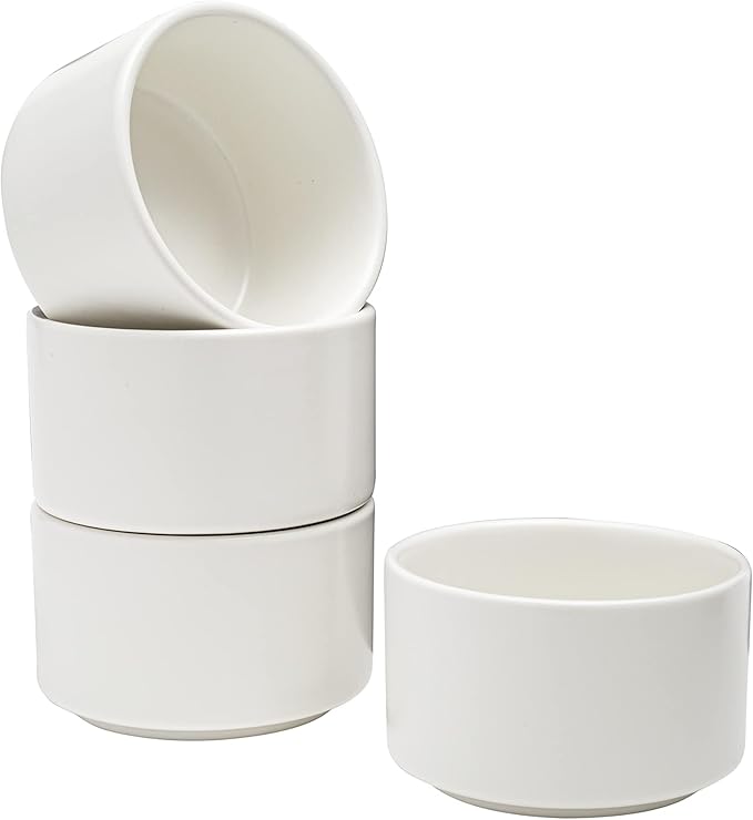 Vikko Modern Soup Bowls, Set of 4 Matte White Porcelain Bowls, Stackable 14 oz Elegant Restaurant Style Soup Bowl Set, Microwave and Dishwasher Safe