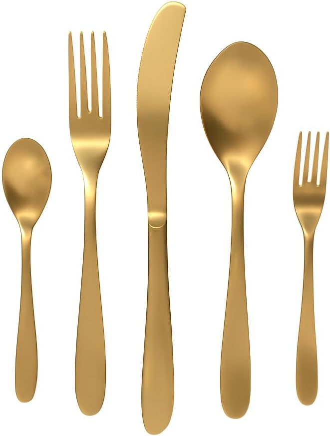 Windsor Silverware Set, 30 Piece Gold Flatware Premium Matte Stainless Steel, Service for 6, for Kitchen, Home, Wedding, Party, Dishwasher Safe