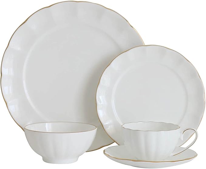 Ceramic Dinnerware Set Collection - Phnom Penh Ceramics Bowls and Plates Sets, 16 Piece Dish Set Includes Dinner Plate, Salad Plate, Soup Bowl, and Mug, Tableware Combination Set, White