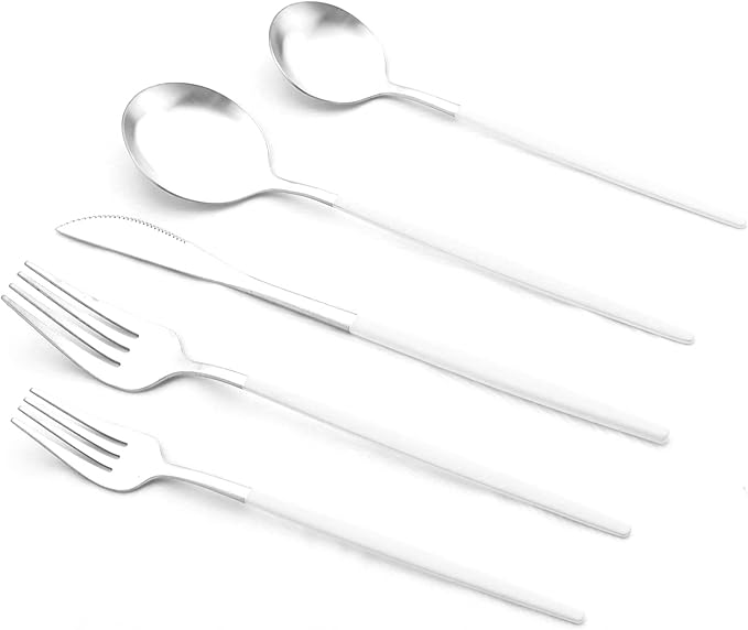 Gugrida 20-Piece Silverware Set 18/10,Flatware Set, Silver White, Stainless Steel Tableware Cutlery Set for 4,Dishwasher-Safe