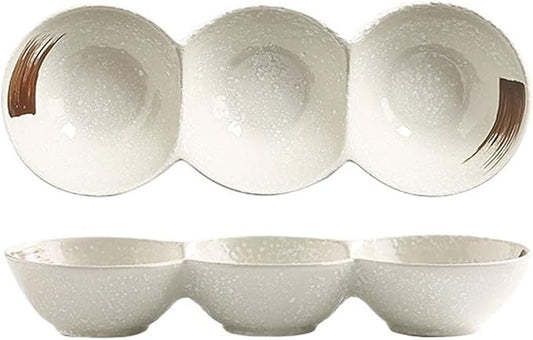 Sauce Dish 1 Piece Dipping Bowl Multi-Compartment Plate Ceramic Compartmentalized Grilled Meat Seasoning Flavor Hot Pot Snack Bowl Dish Snack Plate(C), ZCL2024