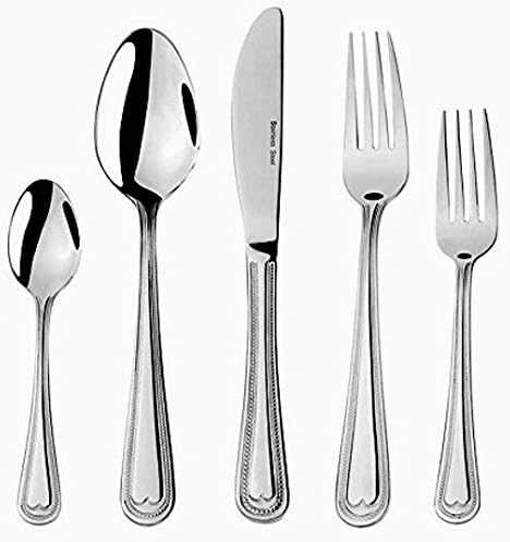 Venezia Collection "Silver Beads" Flatware Set 20-Piece Service for 4, 18/10 Stainless Steel Silverware Cutlery