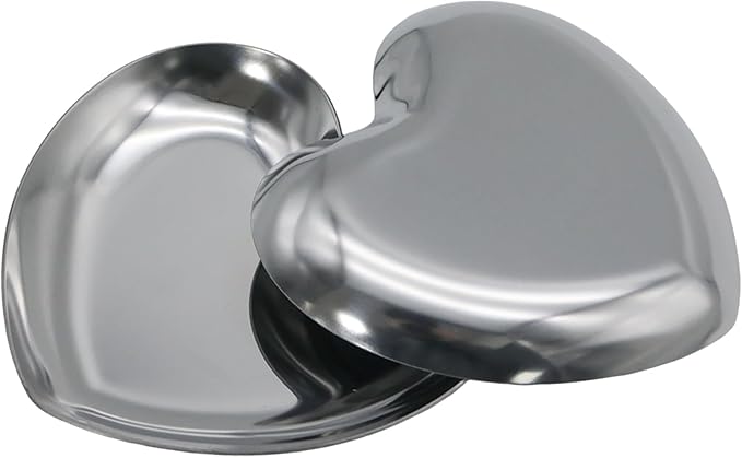 PINE & LINEN 2pcs Silver Jewelry Dish,3.5inch Stainless Steel Heart Trinket Tray Decorative Plate,Small Serving Tray for Home Decor/Decor Enthusiasts