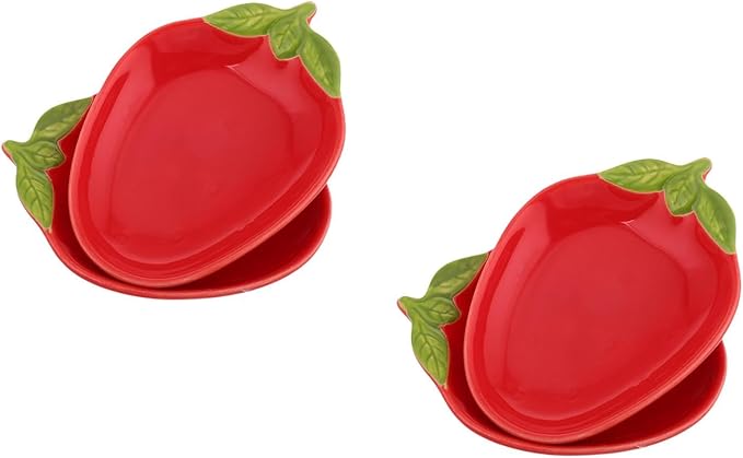 Hemoton 4pcs Creative Strawberry Ceramic Snack Plates Appetizer Dishes for Sushi Desserts and Sauces for Home Restaurant and Party Use