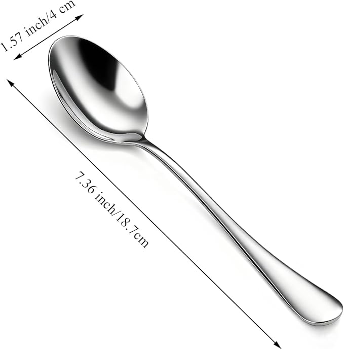 Berglander Dinner Spoons Set 24pcs, 7.36" Food Grade Stainless Steel Silverware Soup Spoon Tablespoon for Home, Kitchen or Restaurant Mirror Polished, Dishwasher Safe