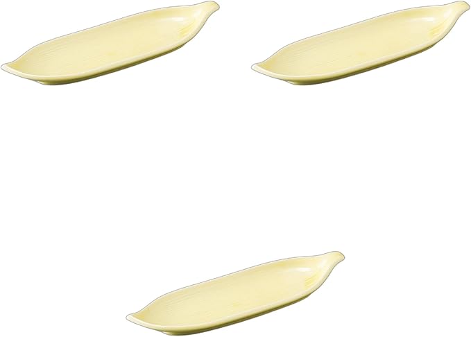 Setomonohonpo Set of 3, Yellow, Bamboo Shaped Serving Plates, 9.4 x 2.8 x 1.2 inches (24 x 7 x 3 cm), Appetizer Plates, Porcelain
