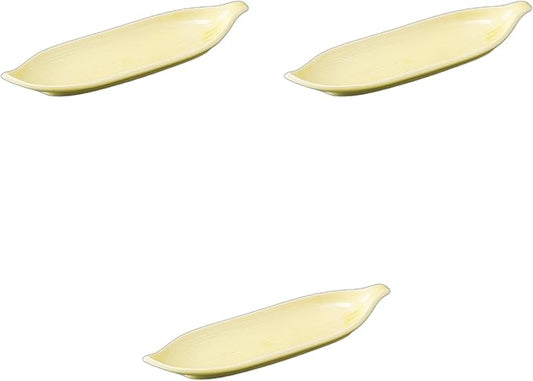 Setomonohonpo Set of 3, Yellow, Bamboo Shaped Serving Plates, 9.4 x 2.8 x 1.2 inches (24 x 7 x 3 cm), Appetizer Plates, Porcelain