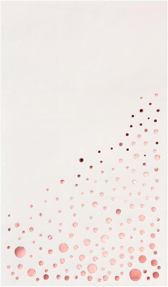 Stylish Rose Gold Napkins, 100 Disposable Rose Gold Napkins for Party, 7.5 x 4.25 Inch White and RoseGold Dinner Napkins, 3-Ply Paper Napkins, RoseGold Party Napkins