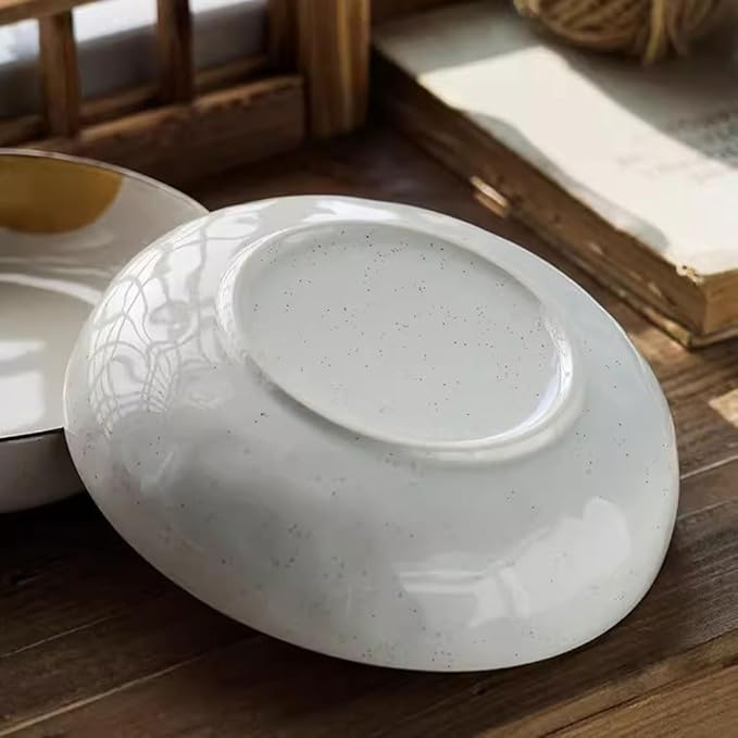 FEELIN Modern Large Dinner Plates Japanese Ceramic Plate Home Dish Plate Rice Bowl Retro Shallow Plate Steak Plate Dinner Plate Soup Bowl Stackable Dinner Plates(Color:C)